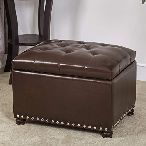 Leather Ottoman with Storage,24’’Foot Rest Ottomans with Hinged Lid Rectangle Upholstered Foot Stools Nailhead Trim for Living Room Bedroom,Classic Brown - color: Classic Brown
