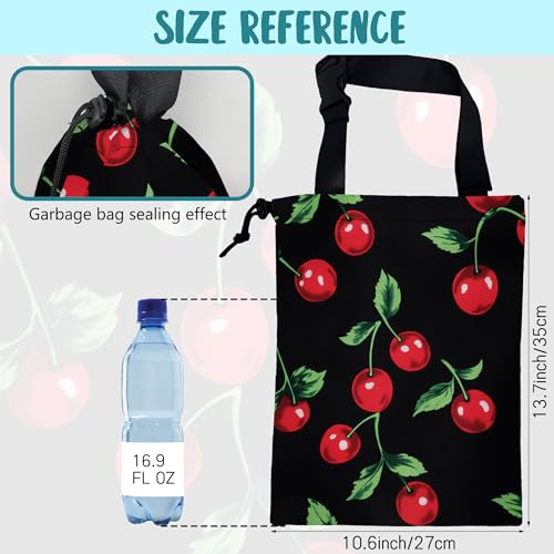 Car Garbage Bag Bright Red Cherries Hanging Canvas Car Trash Bag Drawstring Car Back Seat Organizer for Car Back Front Seat Console with Adjustable Buckle - color: Bright Red Cherries
