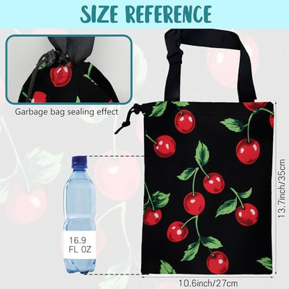 Car Garbage Bag Bright Red Cherries Hanging Canvas Car Trash Bag Drawstring Car Back Seat Organizer for Car Back Front Seat Console with Adjustable Buckle - color: Bright Red Cherries