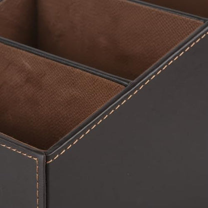 I-MART PU Leather Remote Control Holder Organizer with 3 Compartments, Stylish TV Remote Holder Caddy for Desk Nightstand Coffee Table and Media Accessory Storage (Brown)