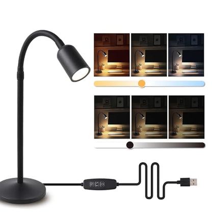 DAMI Small Desk Lamp with Flexible Gooseneck, USB Reading Light Nightstand with 3 Color Temperatures, Dimmable Eye-Caring Bedside Table Lamp for Home Office Bedroom Dorm RV - Black - color: Black
