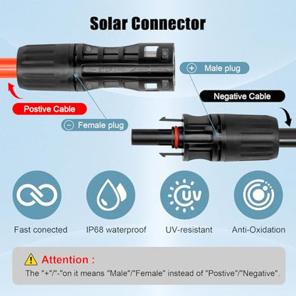 8 AWG Solar Extension Cable 50FT Black + 50FT Red, 8 Gauge Solar Panel Wire Male to Female Tinned Copper Wire for Solar Panel, Automotive, RV, Boat, Outdoors - size: 8AWG 50FT