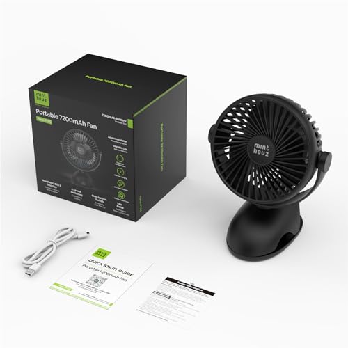 Minthouz Clip on Fan, 8000mAh USB-C Rechargeable Small Desk Fan, 4-Speed 720° Rotation Personal Mini Clip Fan, Portable Mount Fan for Office, Treadmill, Golf Cart, Stroller, Camping & Travel