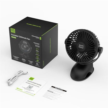 Minthouz Clip on Fan, 8000mAh USB-C Rechargeable Small Desk Fan, 4-Speed 720° Rotation Personal Mini Clip Fan, Portable Mount Fan for Office, Treadmill, Golf Cart, Stroller, Camping & Travel