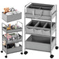 Honeydak 2in1 Baby Diaper Caddy Organizer Cart 3 Tier Large Capacity Metal Utility Bedside Rolling Cart with Divider Newborn Registry Nursery Essential Must Have Crib Bedroom Baby Shower(Gray) - color: Gray