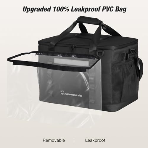 WARMOUNTS Insulated Cooler Bag 48/75 Cans, Soft Sided Portable Lunch Bag Coolers w/Zippered Top, Leak Proof PVC Interlayer, 5-Layer Insulation Large Ice Chest Bag for Travel, Camping, Beach, Picnic - color: Black
