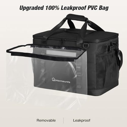 WARMOUNTS Insulated Cooler Bag 48/75 Cans, Soft Sided Portable Lunch Bag Coolers w/Zippered Top, Leak Proof PVC Interlayer, 5-Layer Insulation Large Ice Chest Bag for Travel, Camping, Beach, Picnic - color: Black