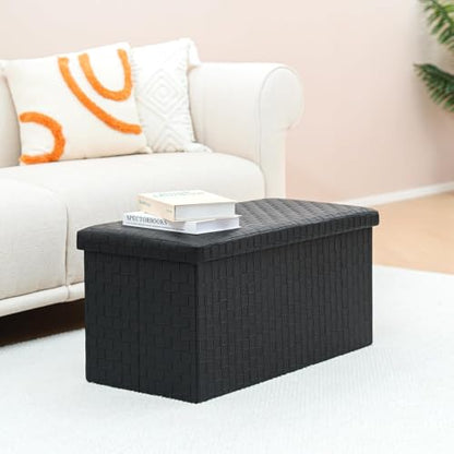 B FSOBEIIALEO Folding Storage Ottoman, Faux Leather Footrest Seat Long Bench Chest, Black 30"x15"x15" - color: Black, size: Large
