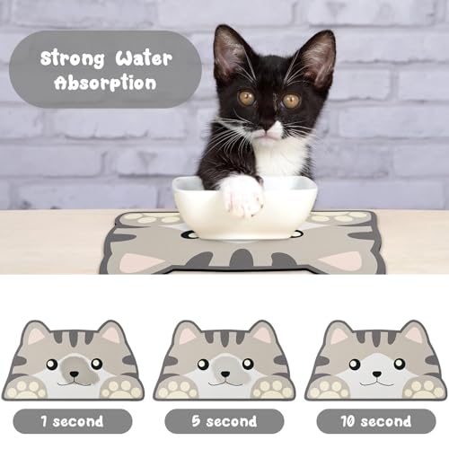 Grey Cat Food & Water Mats - Absorbent Pet Feeding Placemats 23.6 * 13.7 inch - color: Cat Head, size: Medium