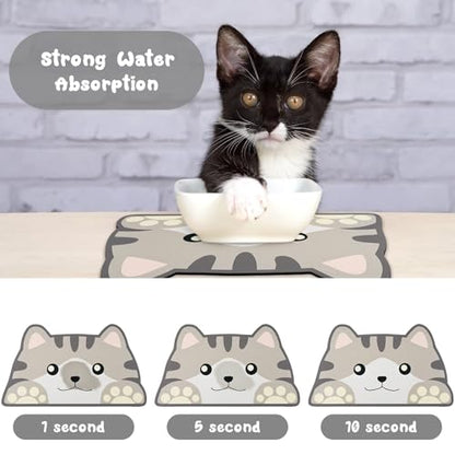 Grey Cat Food & Water Mats - Absorbent Pet Feeding Placemats 23.6 * 13.7 inch - color: Cat Head, size: Medium
