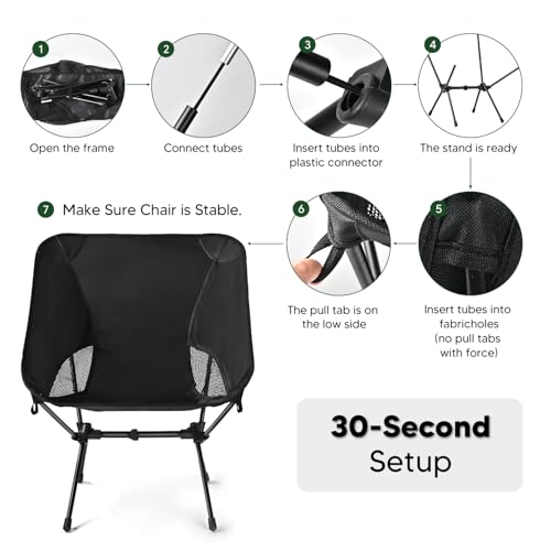 Lightweight Portable Camping Chair - Folding Backpacking Hiking Chair with Carry Bag for Outdoor Travel, Beach, Picnic, Festival (Black) - color: Black