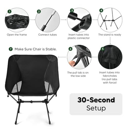 Lightweight Portable Camping Chair - Folding Backpacking Hiking Chair with Carry Bag for Outdoor Travel, Beach, Picnic, Festival (Black) - color: Black