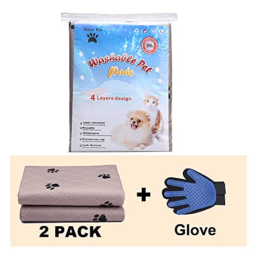 Washable Dog Pee Pads with Puppy Grooming Gloves,Puppy Pads,Reusable Pet Training Pads,Large Dog Pee Pad,Waterproof Pet Pads for Dog Bed Mat,Super Absorbing Whelping Pads - size: 48x60 Inch (Pack of 2)
