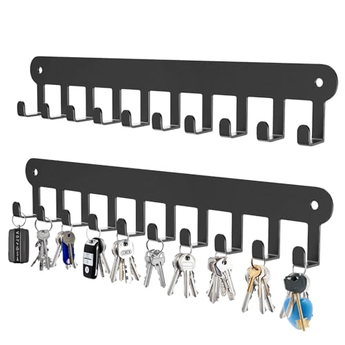 2 Pack Key Holder Wall Mount, Key Holder for Wall,Key Wall Holder, Key Hooks Hanging Keys, Key Hanger Wall Mount with 10 Hooks, Key Rack for Living Room, Kitchen, or Bathroo - color: Black-10Hooks