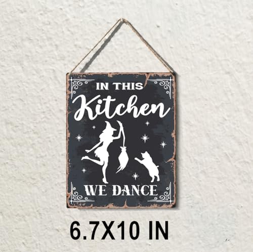 wall-pediments MP 480 In This Kitchen We Dance Witch & Cat Plaque, 6.7 x 10 Inches Witchy Kitchen Decor - color: Generic 9965