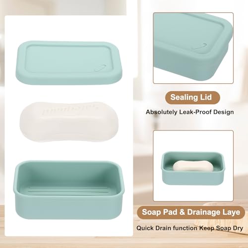 PATIKIL Leakproof Travel Soap Case, Silicone Travel Soap Container with Draining Layer Portable Bar Soap Holder for Bathroom Camping Gym, Green - color: Green