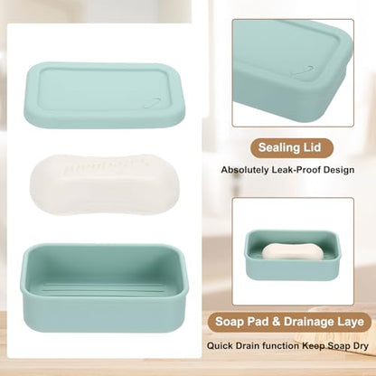 PATIKIL Leakproof Travel Soap Case, Silicone Travel Soap Container with Draining Layer Portable Bar Soap Holder for Bathroom Camping Gym, Green - color: Green