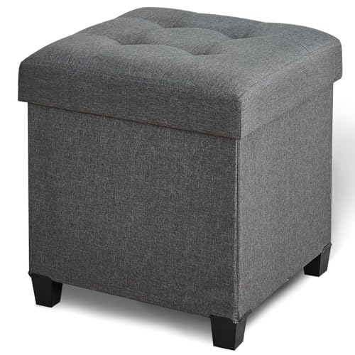 17.7" Ottoman with Storage, Square Storage Ottoman for Dorm, Linen Ottomans with Legs for Living Room, Bedroom, Gray - color: Gray, Linen, size: 17.7" x 17.7" x 19.9"