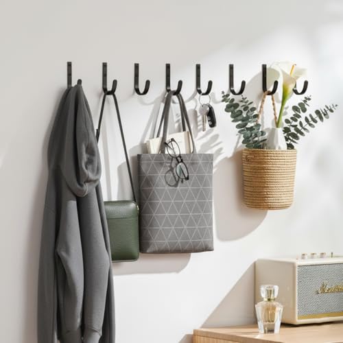 4 Pack Wall Hooks，Metal Hooks Hold up to 22 LB，Hooks Wall Mount for Hanging Towel/Coat/Bag/Keys/Cups，Ideal for Bathroom，Outdoor，Closet，Kitchen, Garage, Black - color: Black