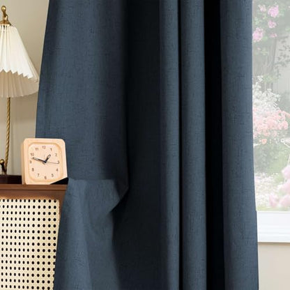 H.VERSAILTEX Linen Look 100% Blackout Curtains 45 Inches Long for Bedroom Full Light Blocking Rod Pocket 42 Inches Wide Linen Textured Thick Window Curtain Drapes with White Backing, Navy, 2 Panels - color: Navy, size: 42"W x 45"L (Pack of 2)