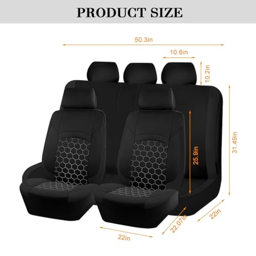 Car Seat Cover Full Sets, Polyester Foam Breathable Vehicle Split Front Rear Seat Protectors, Waterproof Automotive Interior Chair Cushion Pad Accessories, Universal Fit (Black) - color: Black