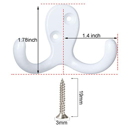 IBosins 8 Pack Heavy Duty Double Prong Coat Hooks Wall Mounted with 16 Screws Retro Double Hooks Utility Hooks for Coat, Scarf, Bag, Towel, Key, Cap, Cup, Hat - color: 8 Pcs White
