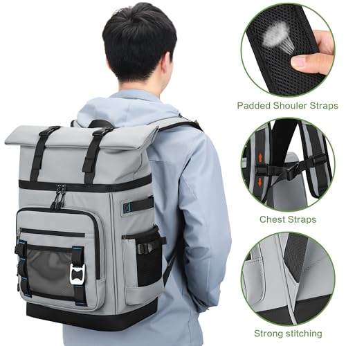 42 Can Backpack Cooler,40L Insulated Double Decker Leakproof, Waterproof Travel Cooler Backpack for Beach Camping Picnic Travel - color: gray