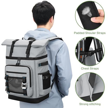 42 Can Backpack Cooler,40L Insulated Double Decker Leakproof, Waterproof Travel Cooler Backpack for Beach Camping Picnic Travel - color: gray