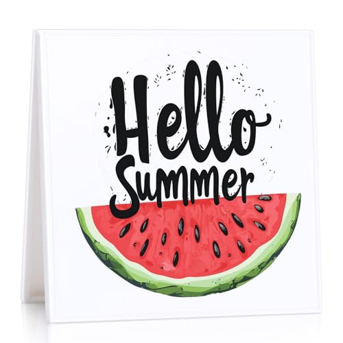 Hello Summer Decorations for Home Beach Decor Desk Sign Beach Gifts for RVers Friends Watermelon Plaque Gift for Farmhouse Home Garden Yard Decor Happy Birthday Gifts White Elephant Gift - color: colorful-Watermelon