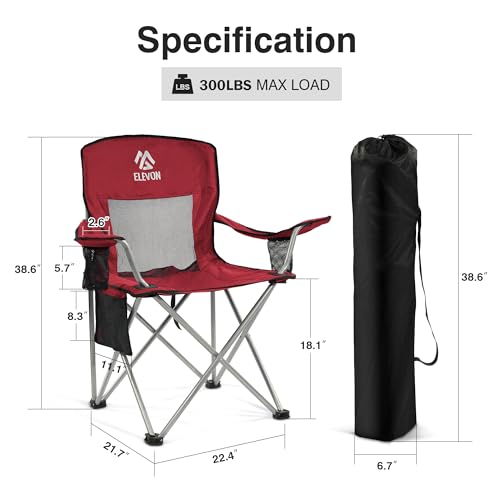 Elevon Camping Chair, Portable Folding Outdoor Chair with Arms, Cup Holder and Carry Bag - color: Burgundy