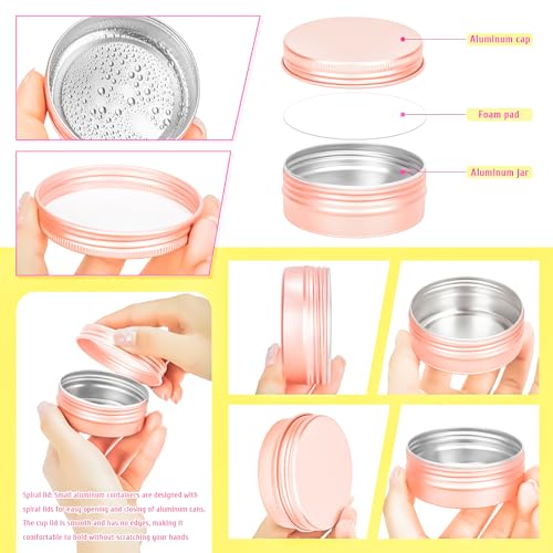 30Pack 2oz Tin Jars, 60ml Metal Tin cans, 2Ounce Aluminum tin can jar Containers with Screw Lid for Lotion Bars, Spices, Salve, Balms, Beard Balm, Toiletries, Creams, Samples, Makeup Cosmetic - color: Rose Gold 30pack
