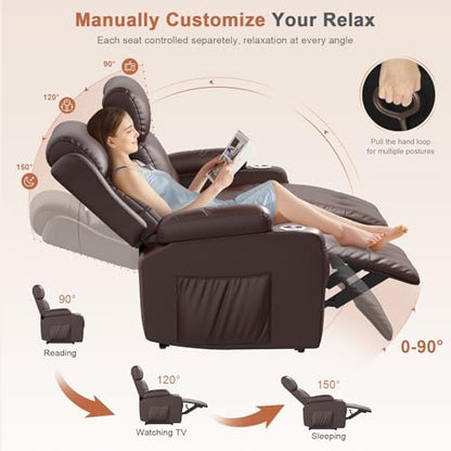 RV Loveseat Recliner Sofa, 3 Seat Wall Hugger Massage Reclining RV Couch with USB, Insert Pockets, Cup Holders, 150° RV Recliners Sleeper Sofa for RV Furniture & Home Theater Seating - color: Brown, size: 3 Seat-G1