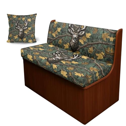 Deer Hunting Camo Pattern 3 PCS RV Dinette Cushion Covers Wear-Resistan Camper Seat Covers Dinette Booth Camper Cushion Pillow Cover Sofa Slipover for Travel Trailer Couch - color: Deer Hunting Camo