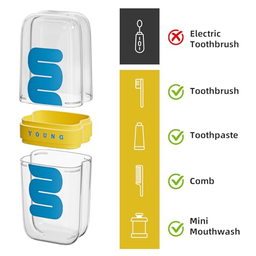 VITVITI Travel Soap Case Container, Portable Toothbrush Travel Case Dish Tray, 7.88 Inch Toothpaste Traveling Toothbrush Holder Set with Cover for Trip/Bathroom/Camping, Yellow - color: Yellow