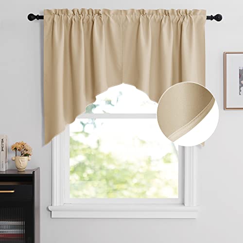 NICETOWN Room Darkening Rod Pocket Kitchen Tier Curtains - Tailored Scalloped Valance Swags (Biscotti Beige, 2 Pieces, 72 inches Wide Combined, 36 inches Long) - color: Biscotti Beige, size: 36"W x 36"L (Pack of 2)