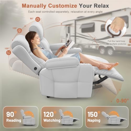 RV Loveseat Recliner Sofa, Reclining Loveseats Couch for RV Furniture, Home Theater Seating with Massage, USB, Insert Pockets, Cup Holders, 150° Wall Hugger RV Recliners Sleeper Sofa - color: Light Gray, size: Loveseat-G1