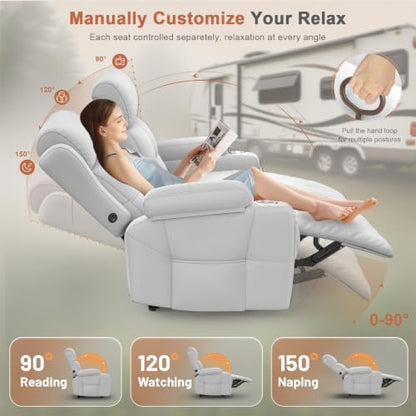RV Loveseat Recliner Sofa, Reclining Loveseats Couch for RV Furniture, Home Theater Seating with Massage, USB, Insert Pockets, Cup Holders, 150° Wall Hugger RV Recliners Sleeper Sofa - color: Light Gray, size: Loveseat-G1