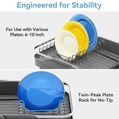 Urackify Dish Drying Rack for Kitchen Counter, Expandable Stainless Steel Dish Racks with Adjustable Water Spout, Space Saving Dish Drainer with Cutlery Holder,16.14"-23.62" L x 12.99" x 8.78",Grey - color: Gray