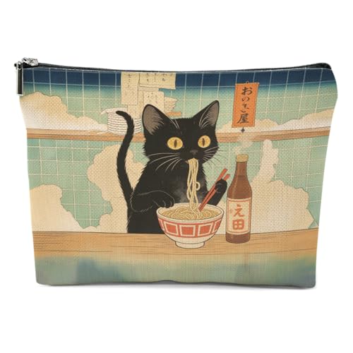 Cute Japanese Cat Ramen Makeup Bag, Cute Cats Cosmetic Bags Portable Travel Toiletry Organizer Bag Makeup Pouch, Sister Birthday Christmas Cat Lover Gifts for Women Mom Friend - color: Multicolor 0740