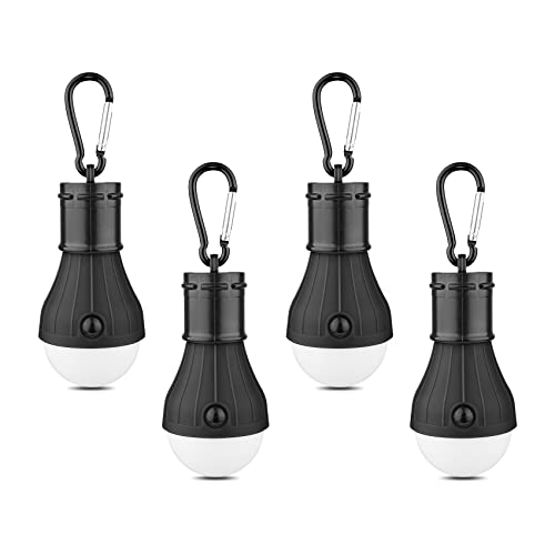 LED Camping Tent Lantern, Portable Outdoor Waterproof Emergency Light Bulb, Battery Powered with Clip Hook, Super Bright, for Hiking, Party，Camping, Fishing, Power Failure (4 Packs, Black ) - color: 4pcs black