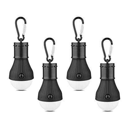 LED Camping Tent Lantern, Portable Outdoor Waterproof Emergency Light Bulb, Battery Powered with Clip Hook, Super Bright, for Hiking, Party，Camping, Fishing, Power Failure (4 Packs, Black ) - color: 4pcs black
