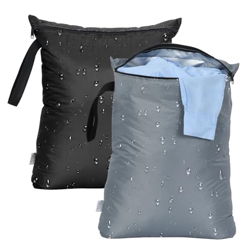 OTraki 2PCS Wet Bags 16x20 inch Medium Wet Dry Bag for Swimsuit and Towels Waterproof Beach Swimming Bag, Wet Dirty Clothes Gym Bags with Handle Drying Do Not Exceed 176℉ (Black & Grey) | Waterproof Beach Swimming Bag, Wet Dirty Clothes Gym Bags with Hand