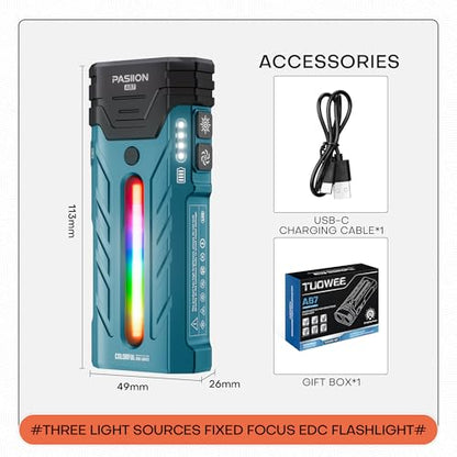 EDC Rechargeable Flashlight 3250 Lumens with RGB Light,55 Modes Multifunctional Flat Flashlight with Floodlight,Spotlight and Magnetic Base,Waterproof USB C Flashlight for Camping,Home,Emergencies - size: Blue
