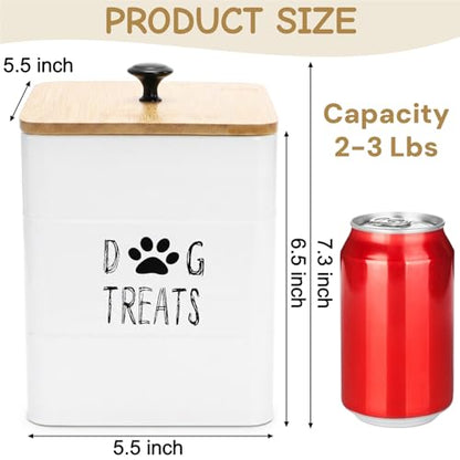 SOUJOY 2 Pack Dog Treat Container, 3Lbs Airtight Pet Food Storage Container with Lid, 7"x5" Iron Small Pet Treat Canister for Cookie, Bone, Biscuit, Dog Food Bin for Kitchen Counter, White