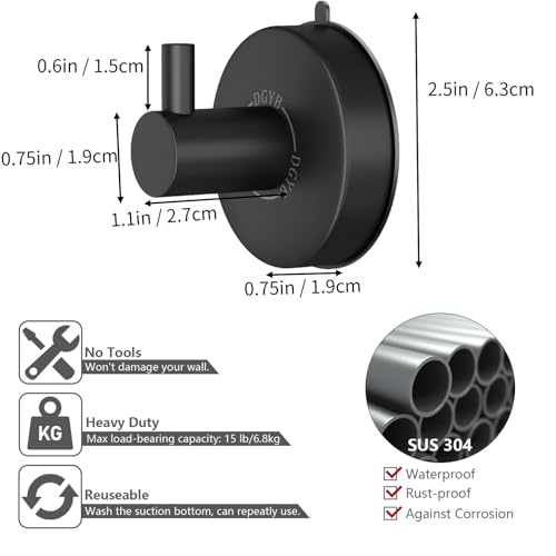 DGYB Suction Cup Hooks for Shower 2 Packs Black Towel Hooks for Bathrooms Wall Robe Loofah Hook for Hanging - color: NEW-Black 2Pcs