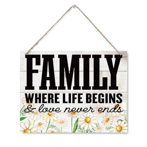 Family Signs Decor, Wall Art Decor - Family Where Life Begins Love Never Ends, Hanging Plaque Signs Home Decors for Living Room Bedroom Dining Room Kitchen - color: HOME 31