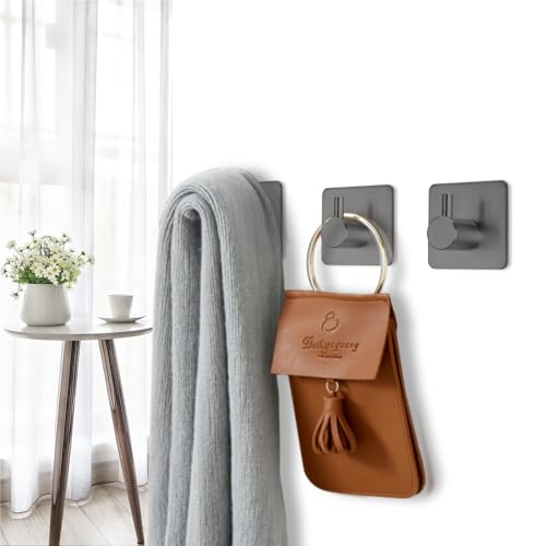 Fotosnow Adhesive Hooks Towel Hanger Wall Hooks for Hanging Coat, Hat,Towel Robe Hook Rack Wall Mount Waterproof Stainless Steel- Bathroom and Bedroom Gray 4-Packs - color: Gray