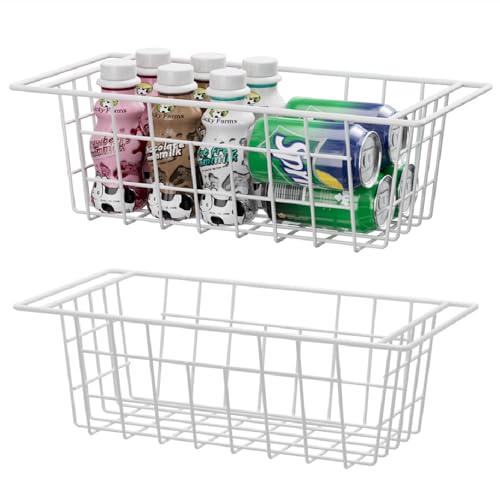 Slideep 17.5'' Large Storage Baskets Chest Freezer Organizer, Sturdy Metal Wire Pantry Freezer Bin for Home Kitchen Organization 2 Packs, White - color: 17.5''-White