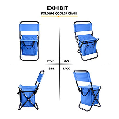 LEADALLWAY Fishing Chair with Cooler Bag Compact Fishing Stool Foldable Small Hunting Chair 12.2" Seat Depth,12.6" Seat Width - color: Blue