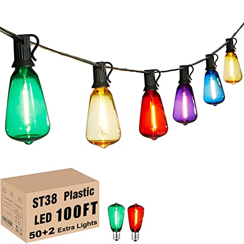 Multicolor String Lights 100FT LED Colored String Lights for Outside with 50+2 ST38 Edison Colorful String Lights for Outdoor Patio Bistro Gazebo Pergola Backyard - color: Color ST38, size: 100 Feet